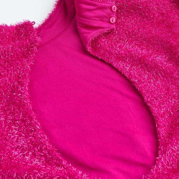 H&M Pink Sparkly Glitter Metallic Long Sleeve Cutout Mini Sweater Dress Size S - Picture 4 of 10